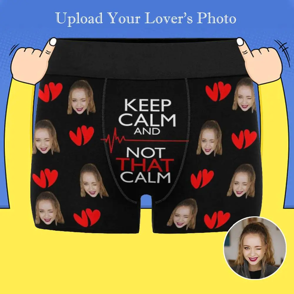 Черные мужские боксеры с надписью Keep Calm на заказ принтом брифы подарок день