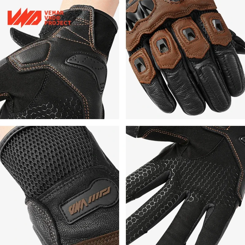 Кожаные винтажные велосипедные перчатки VND весна-лето мотоциклетные дышащие для