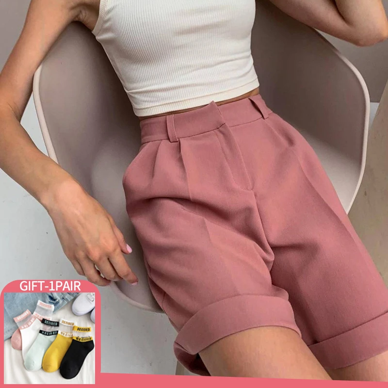 

2022 New Summer Casual Shorts Women Fashion Elegant Soft Pants with Sashes Loose High Waist Shorts with Pockets for Ladies