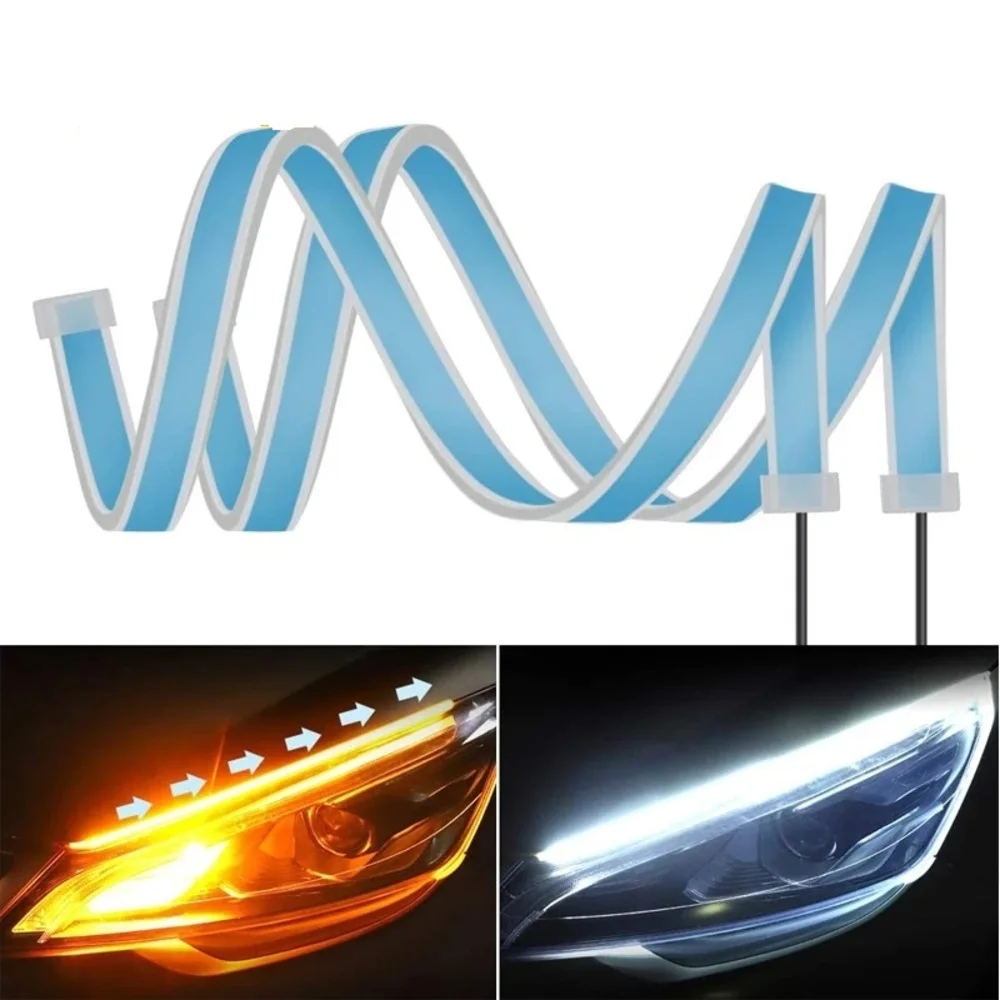 

2 PCS Car LED Strip Lights Headlight Strips DRL Light 12V Dual Color White and Amber Daytime Running Lights Turn Signal Bulb