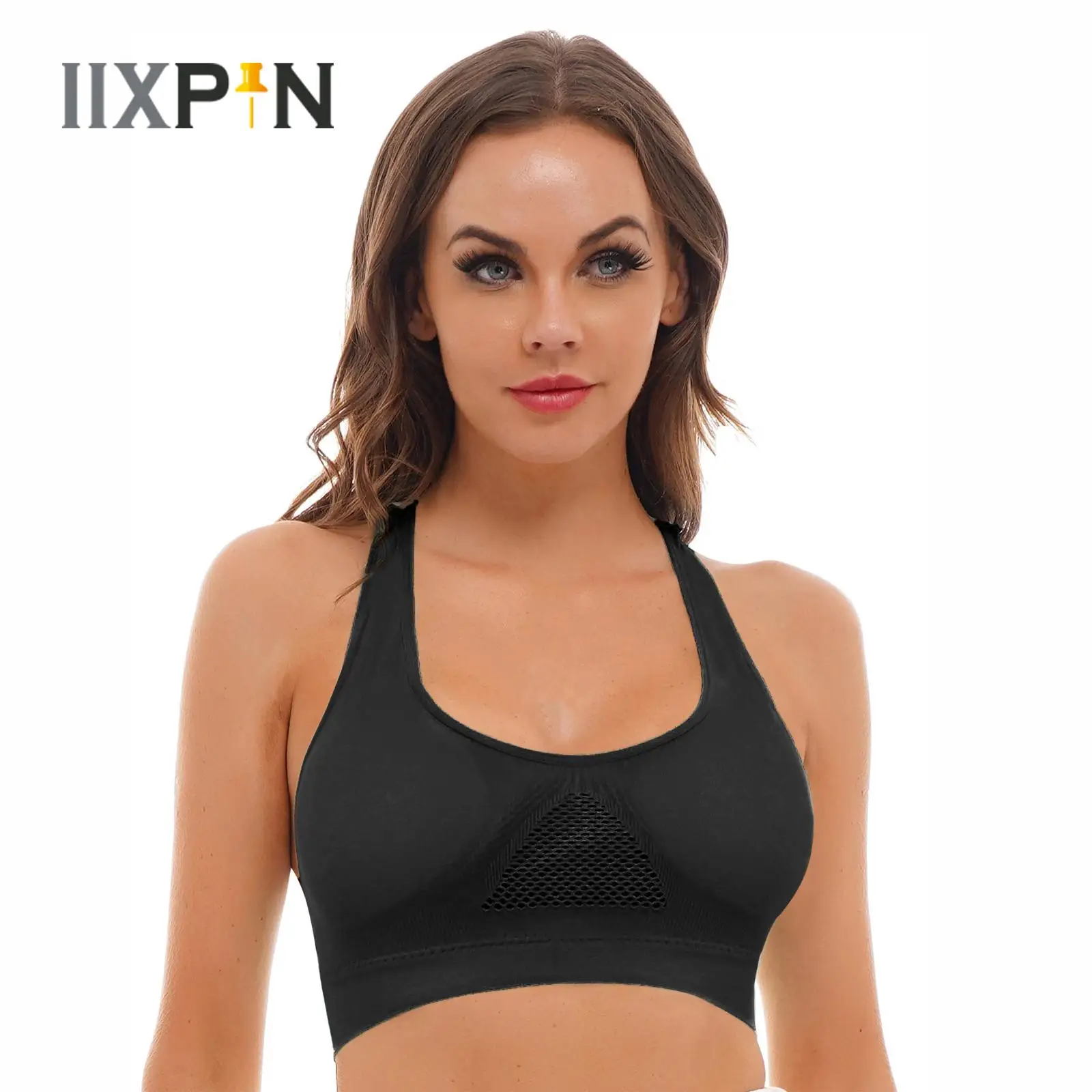 

Новинка, женский бюстгальтер для фитнеса и йоги, спортивные майки для тренировок, тренажерного зала, бега, топы с вырезами, Racerback, однотонный ...