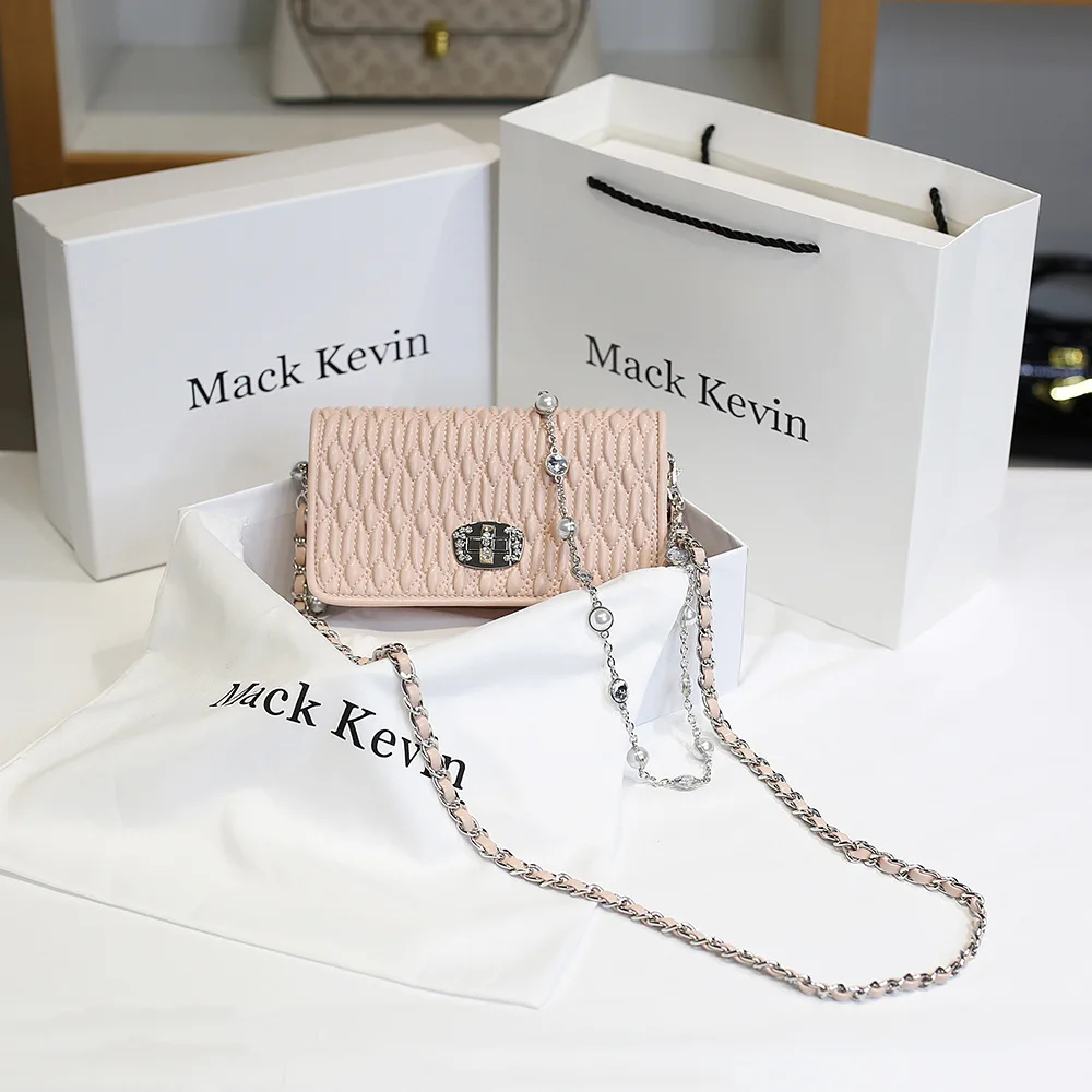 

Mac Kevin Shoulder Bag Crossbody Small Square Genuine Leather Chain Handbags Luxury Tote Pleated Bags for Women Ladies