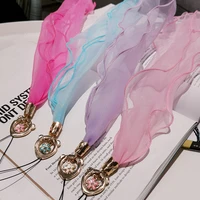 mobile phone straps long hanging rope anti lost lanyard neck strap hanging gauze neck rope ornaments removable short hand strap