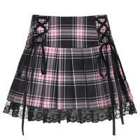 lace mini skirt punk girl y2k high waist fashion gothic a line skirt ladies beautiful retro pleated skirt harajuku streetwear