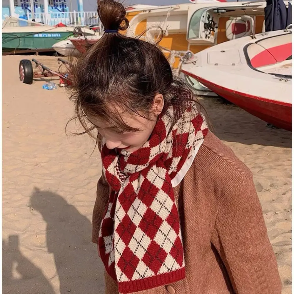 Новый теплый вязаный клетчатый шарф мягкие зимние кашемировые шарфы ромбовидная
