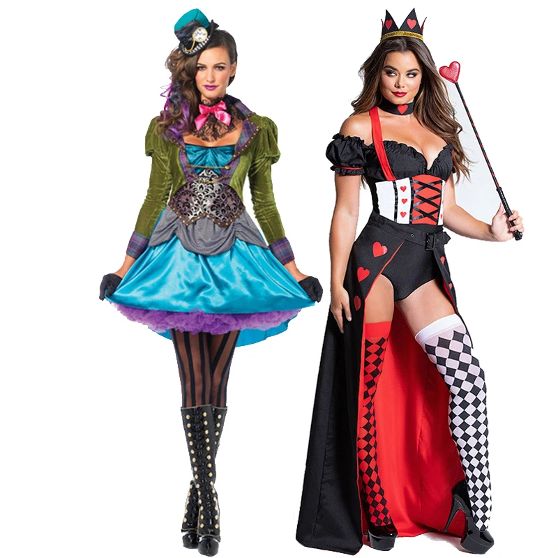 

Carnival Halloween Lady Alice Mad Hatter Red Queen Costume Classic Princess Fairy Tales Roleplay Cosplay Fancy Party Dress