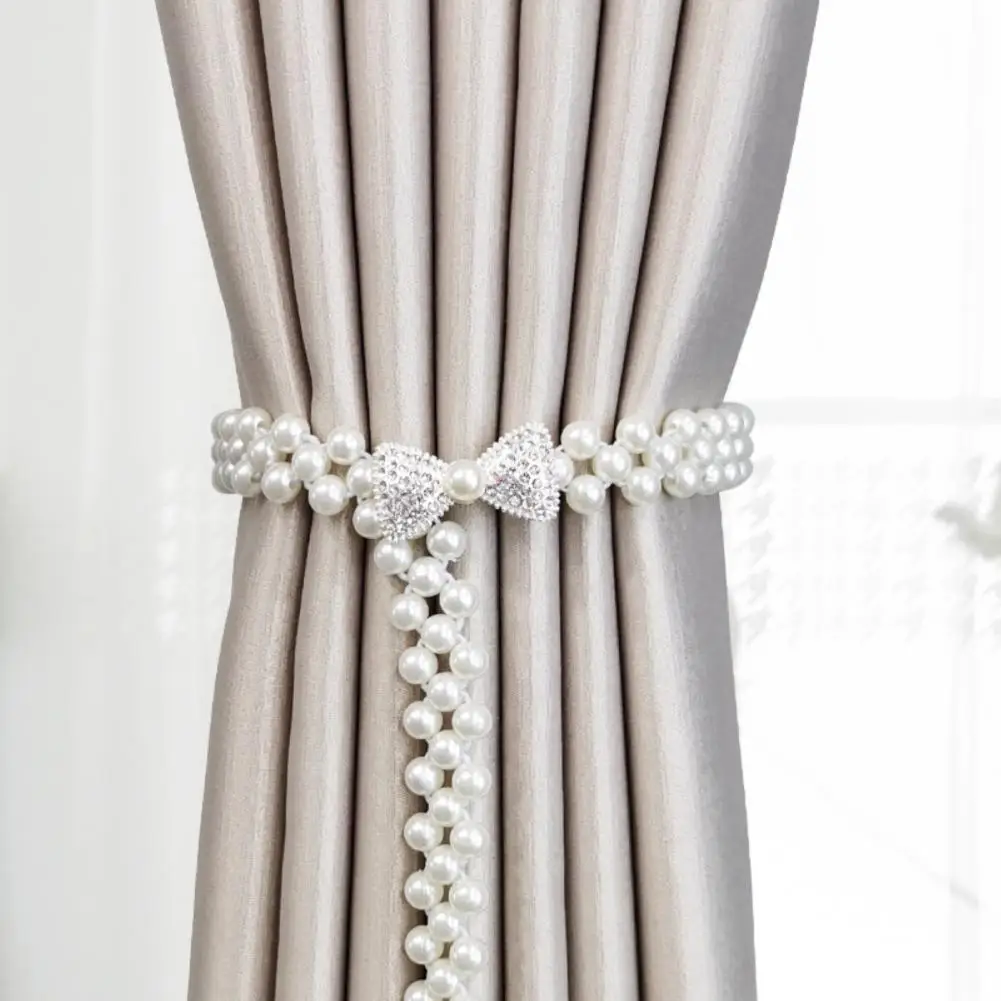 

40%HOT Curtain Tieback Elastic Rope Adjustable Faux Pearl Home Decoration Delicate Alloy Flower/Bow/Butterfly for Home