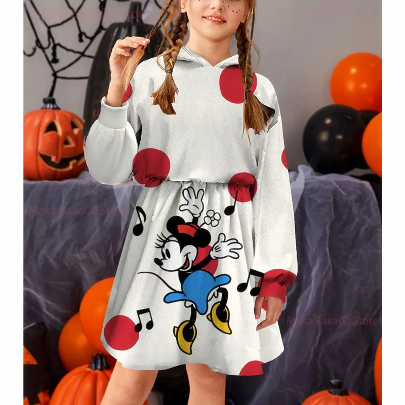 

New Autumn Winter Disney Mickey and Minnie Casual Princess Hoodie Dress Printed Children's Clothing Kids Princess Dress