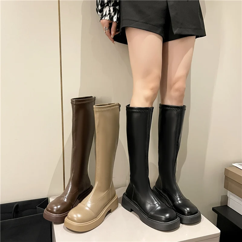 

Женские сапоги на молнии, с круглым носком, на плоской подошве