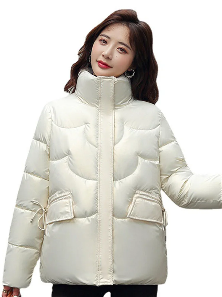 

Standing Collar Cotton Jacket Women's Short Loose Coat 2023 Autumn Winter New Korean Small Figure Bright Solid Warmth Bread Coat