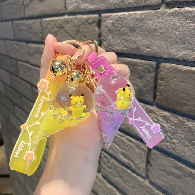

Pikachu Ice Cream Keychain Kawaii Cartoon Oil Keychain Quicksand Pendant School Bag Acrylic Couple Pendant Accessories