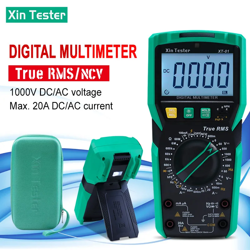 Xin Tester-multímetro Digital True RMS, condensador AC DC, probador de diodo, temperatura de resistencia, Ohm, probador de voltaje