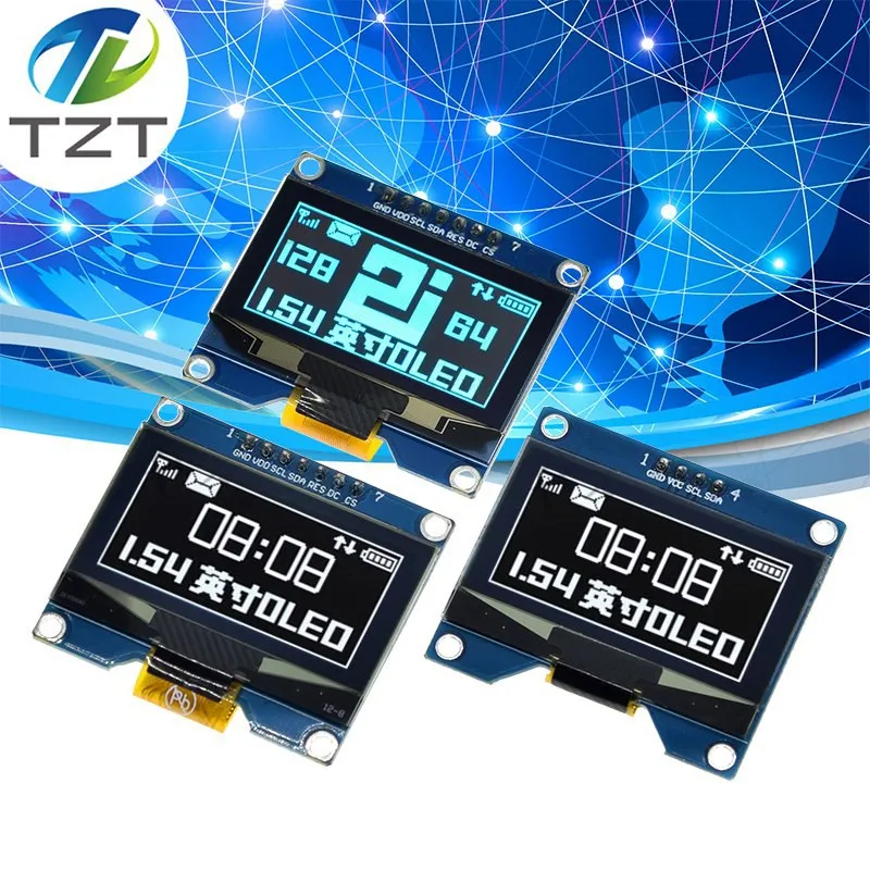 

TZT 1PCS 1.54 inch 4PIN 7PIN White Blue OLED Screen Module SSD1309 Drive IC Compatible for SSD1306 SPI Interface 128*64