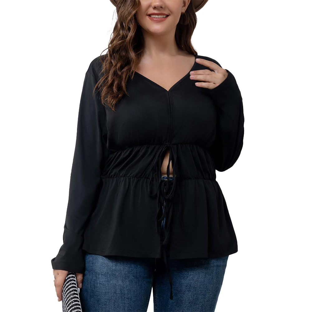 

Shirt Women Blouse V-neck Autumn Womens Black Casual Comfortable Ladies Long Sleeve Loose L~4XL Plus Size Sexy