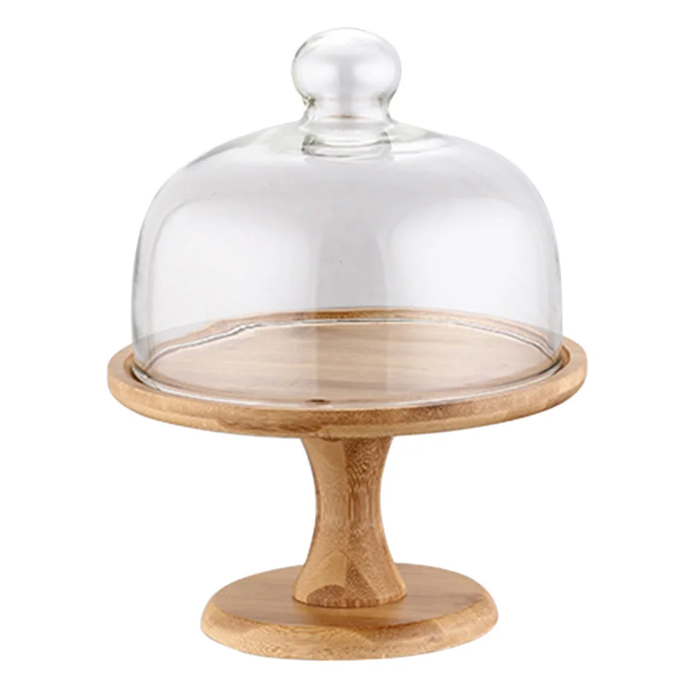 

Cake Dome Cover Stand Dessert Display Plate Food Tray Cupcake Lid Serving Mini Platter Cheese Server Cloche Wooden Clear Footed