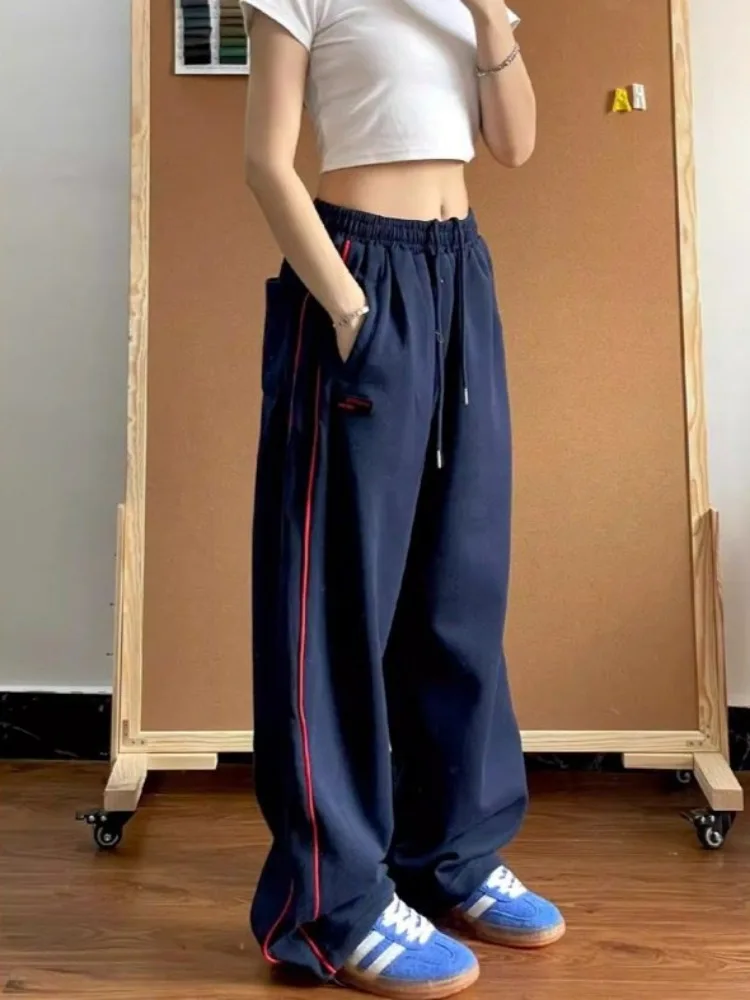 HOUZHOU винтажные мешковатые черные теплые спортивные штаны женские Y2k в полоску