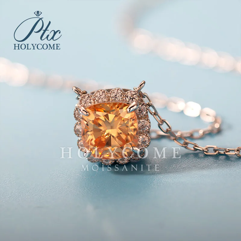 

HOT SALE cushion champagne VVS1 CLARITY SILVER PLATED 18K GOLD Moissanite necklace holycome reddit GRA certified 모이사나이트 Камни