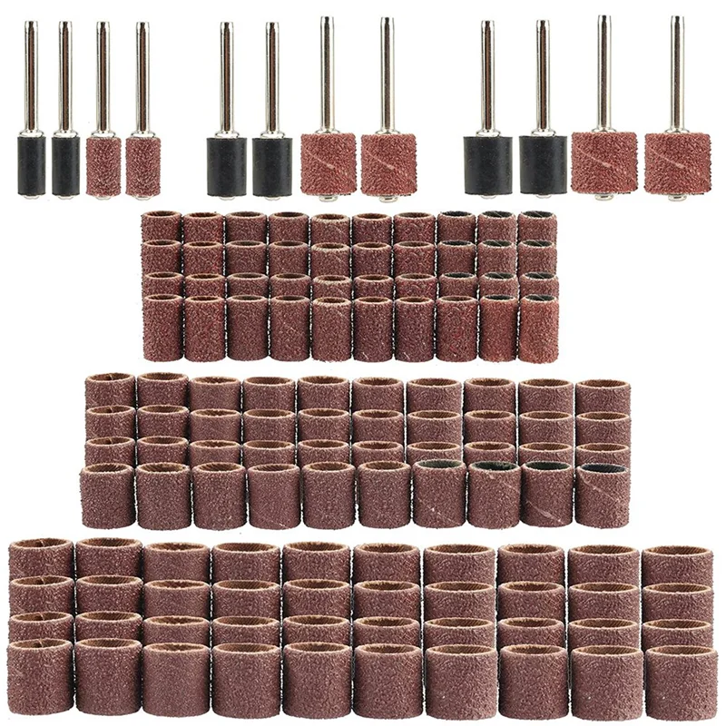 

132Pcs Sanding Drums Kit 80 120 180 Grit Sanding Bands with 3Mm Shank Drum Sanding Mandrels for Drill Dog Grinder