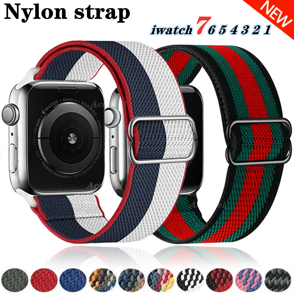

Nylon strap for Apple watch band 42mm 38mm or45mm 44mm 40mm 41mm Adjustable Elastic Nylon band for iWatch serie 7 se 6 5 4 3 2 1