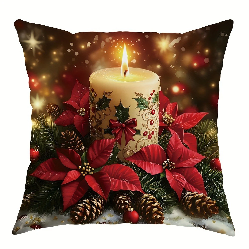 

Christmas decoration pillowcase flower candle bell pillow cover living room sofa cushion cover room home decoration