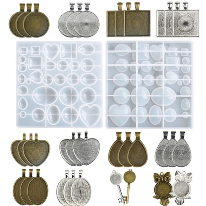

Pendants Tray UV Epoxy Resin Mold Round Square Heart Teardrop Oval Ornaments Crystal Silicone Mould DIY Crafts Jewelry
