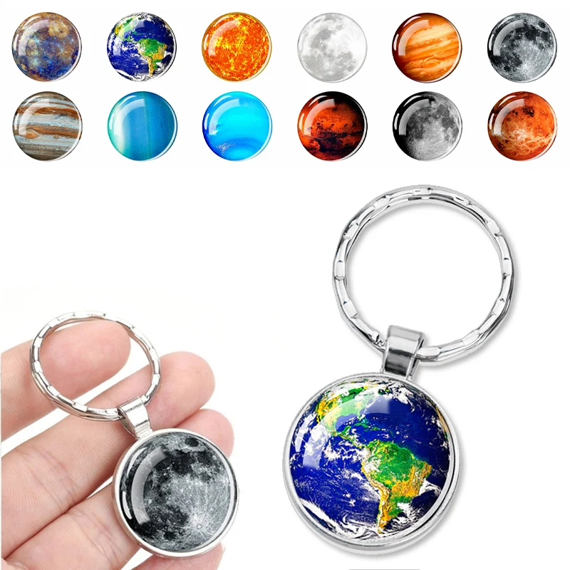 

Cosmic Planet Gem Keyring Earth Sun Mars Jupiter Planet Glass Convex Round Keyring Moon Cabochon Keyring Jewelry Gift