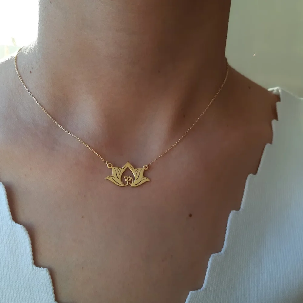 

Stainless Steel Yoga Om Symbol Necklaces Women/Men Gold Color Flower Religion Pendants Necklaces Jewelry cadenas mujer