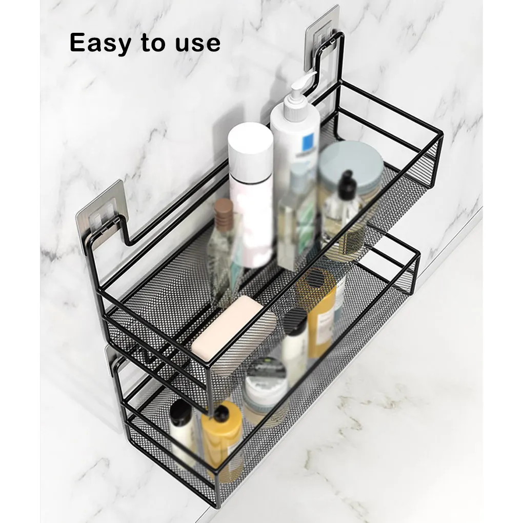 

Bathroom Storage Basket Wall Organizer Toothbrush Holder Shower Kitchen Self-adhesive Removable Organization Toilet