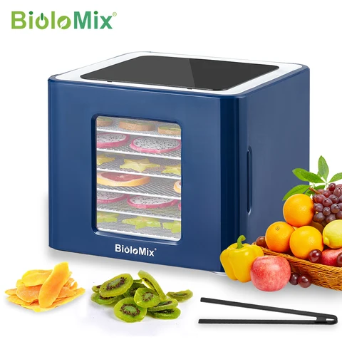 BioloMix 6-лоточный дегидратор для пищевых продуктов со светодиодным сенсорным управлением, цифровой температурой и временем, сушилка для фруктов, овощей, мяса, вяленого говядины