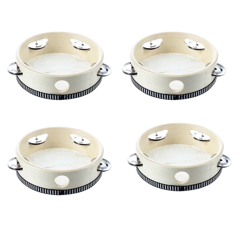

4 Pcs 6 Inch Musical Tambourine Tamborine Drum Round Percussion Gift For KTV Party