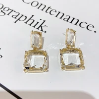 uilz korean new design fashion jewelry double square earrings luxury transparent glass crystal party earrings for women gift