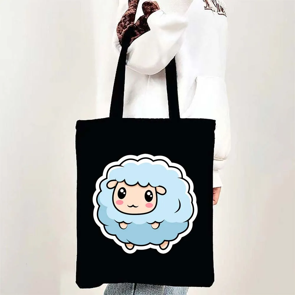 

Cute Sheep Sticker Tote Bags for Women Canvas Shopping Beach Bag Large Capacity Reusable Handbags