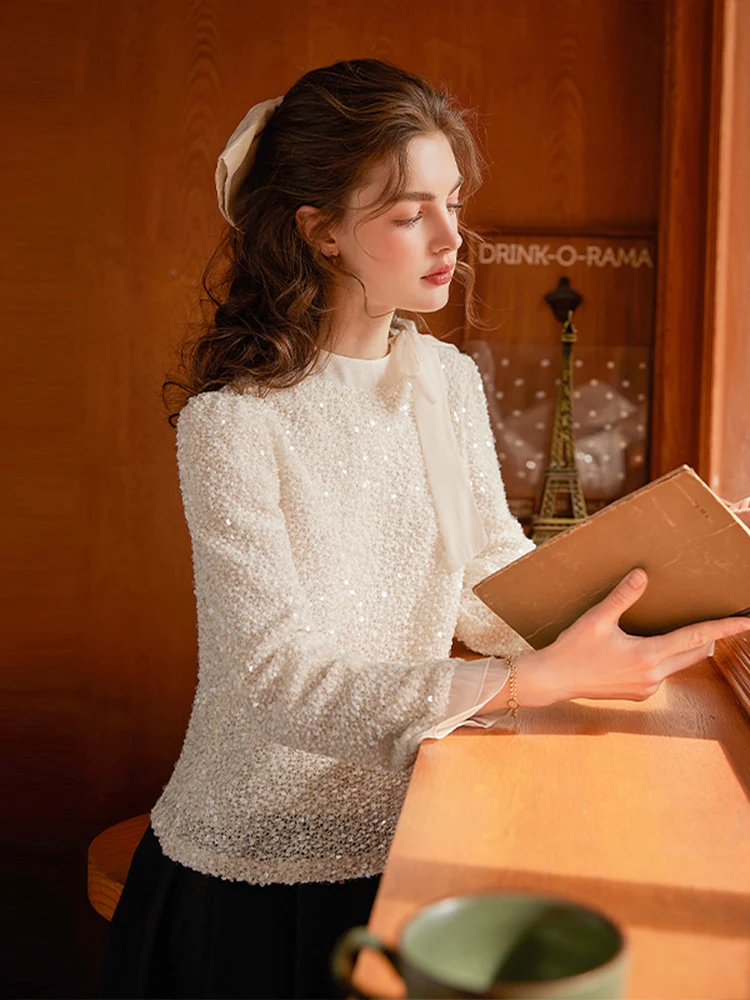 Wht Текстурированная рубашка с блестками. Весна 2023. Новые женские рубашки круглым