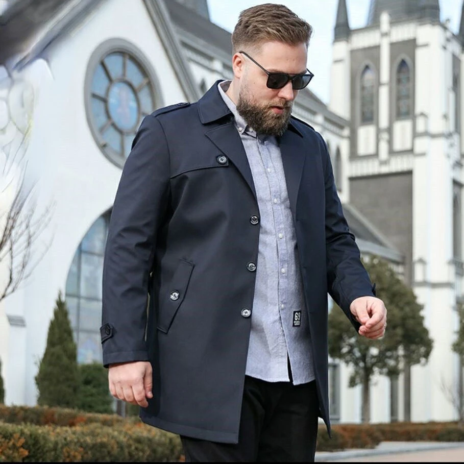 Men's Spring and Autumn Coat Medium and Long Business Casual Trench Coat Loose Fat Guy Fertilizer Increase Suit Collar Coat
