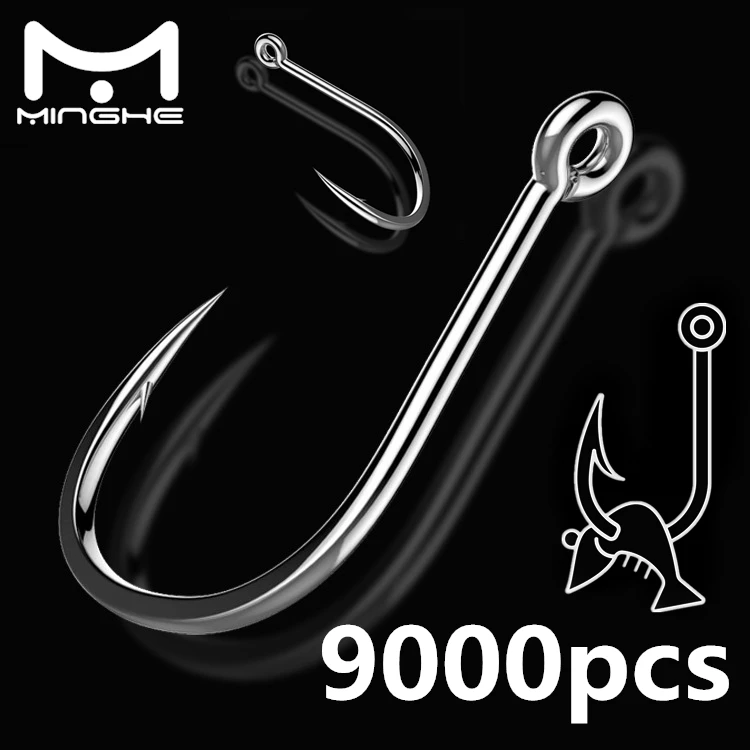 

MINGHE 9000pcs/lot Round Fishing Hook Extra Strength Octopus Barb Fishing Hook with Offset Ponytail