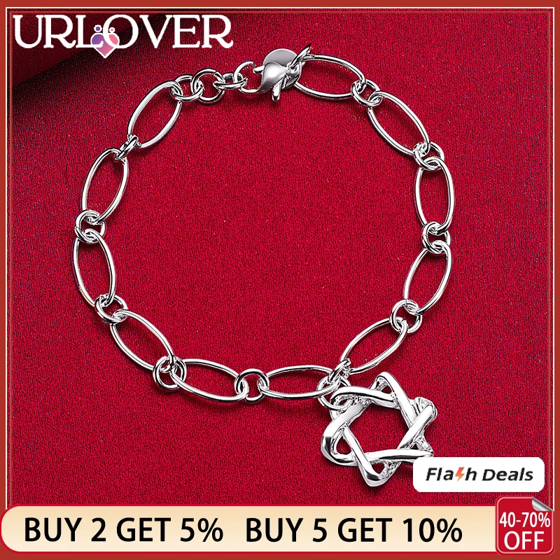 

URLOVER 925 Sterling Silver Hollow Star Pendant Bracelets For Women Bangle Fashion Charm Fine Jewelry Birthday Party Gifts Chain