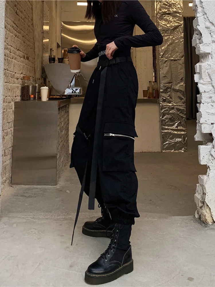Брюки-карго InsGoth женские с завышенной талией уличная одежда в стиле Харадзюку