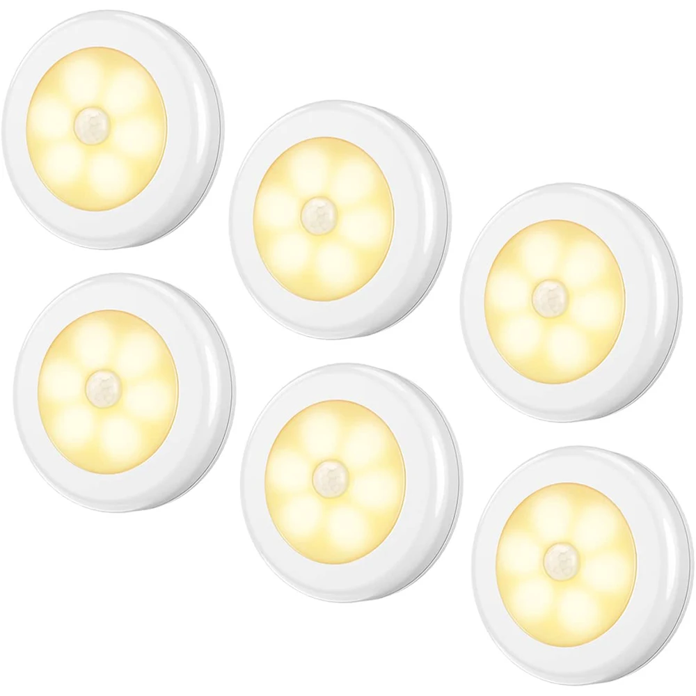 

Motion Sensor LED Night Lights Round Wireless PIR Battery Powered Warm White Home Bedroom Decor Kitchen Aisle Bedside Table Lamp