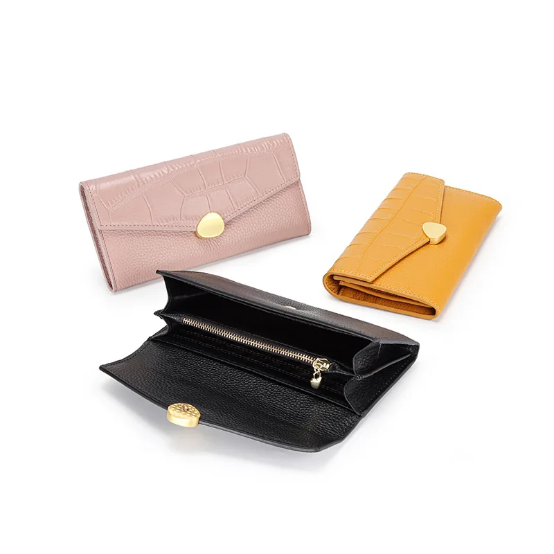 women genuine leather long wallet fashion fold leather phone wallet ladies envelope wallet hand purse crocodile pattern clutch free global shipping
