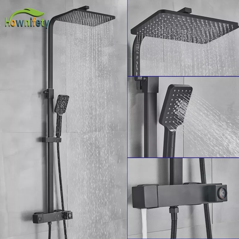 

Black or Chrome new Design Shower Modern combo set Bathroom rainfall Shower Head Hot cold wall mount mixer tap Europen type