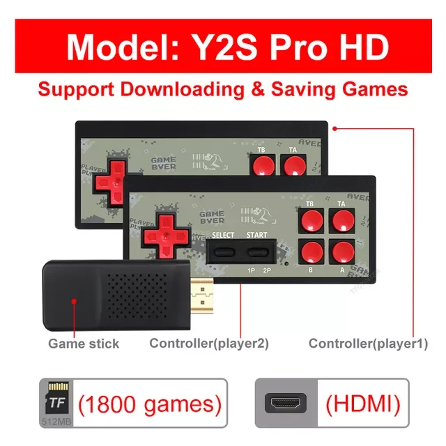 

Game Console Built in 1800 Games 8 Bit Game Player Handheld Game Console Dual Wireless Controller Gamepad HD&AV TV Output