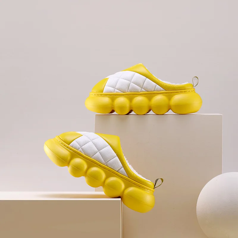 

Women's Waterproof Winter Cotton Slippers New Ball Bottom Sports Slippers Tank Bottom Cotton Shoes Outdoor PU Warm Men Slippers