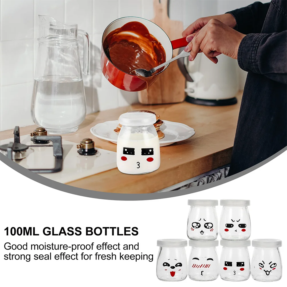 

8Pcs Pudding Glass Bottles Yogurt Bottles Smiley Faces Bottles (Assorted Color)