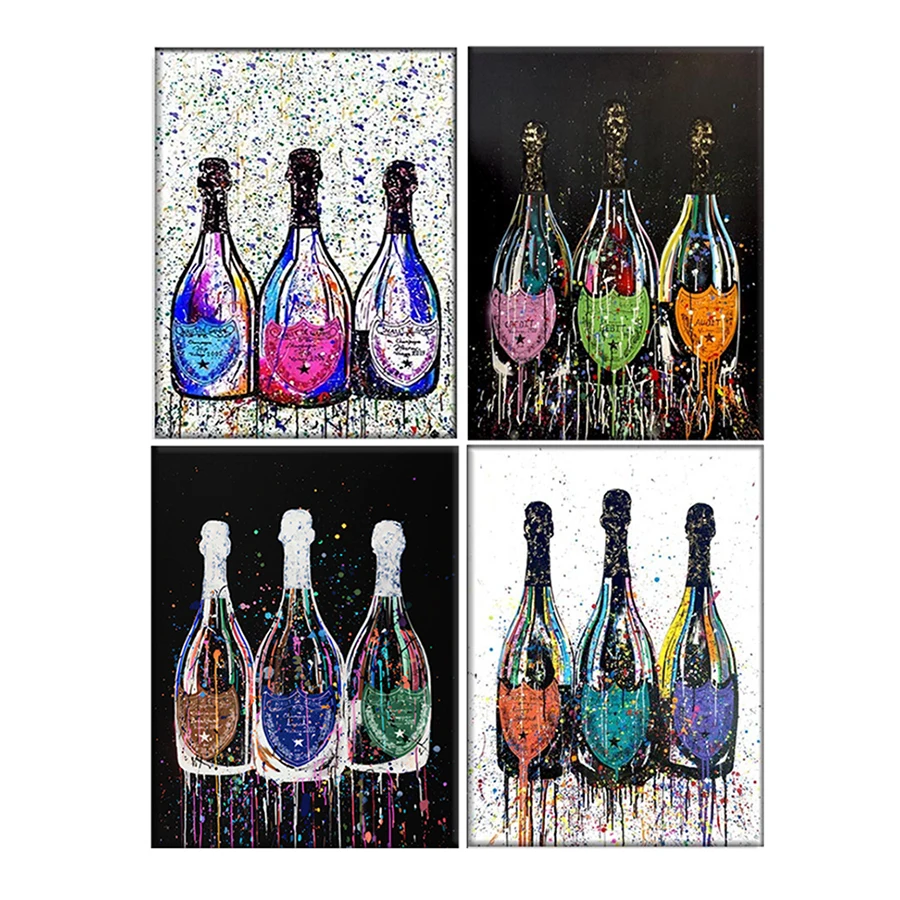 

Алмазная красочная Поп-Арт холст картина с изображением шампанского бутылка алмазная живопись полная квадратная круглая Алмазная вышивка ...