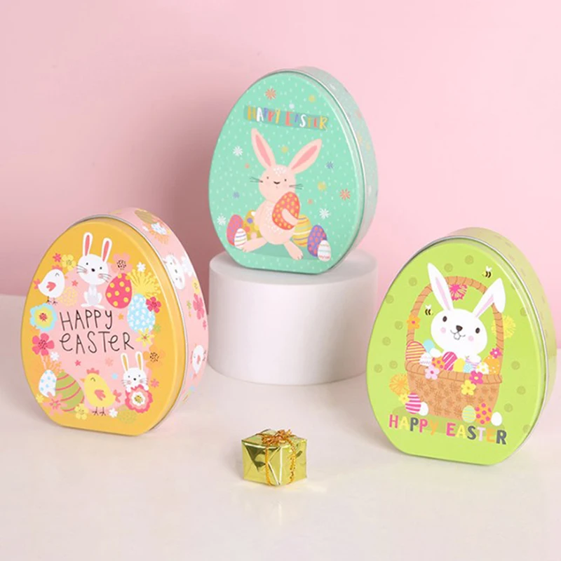 Easter Box Candy Tin Tins Boxes Gift Cookie Storage Tinplatelids Eggs Bunny Metallarge Jar Mini Empty Treat Decor Basket