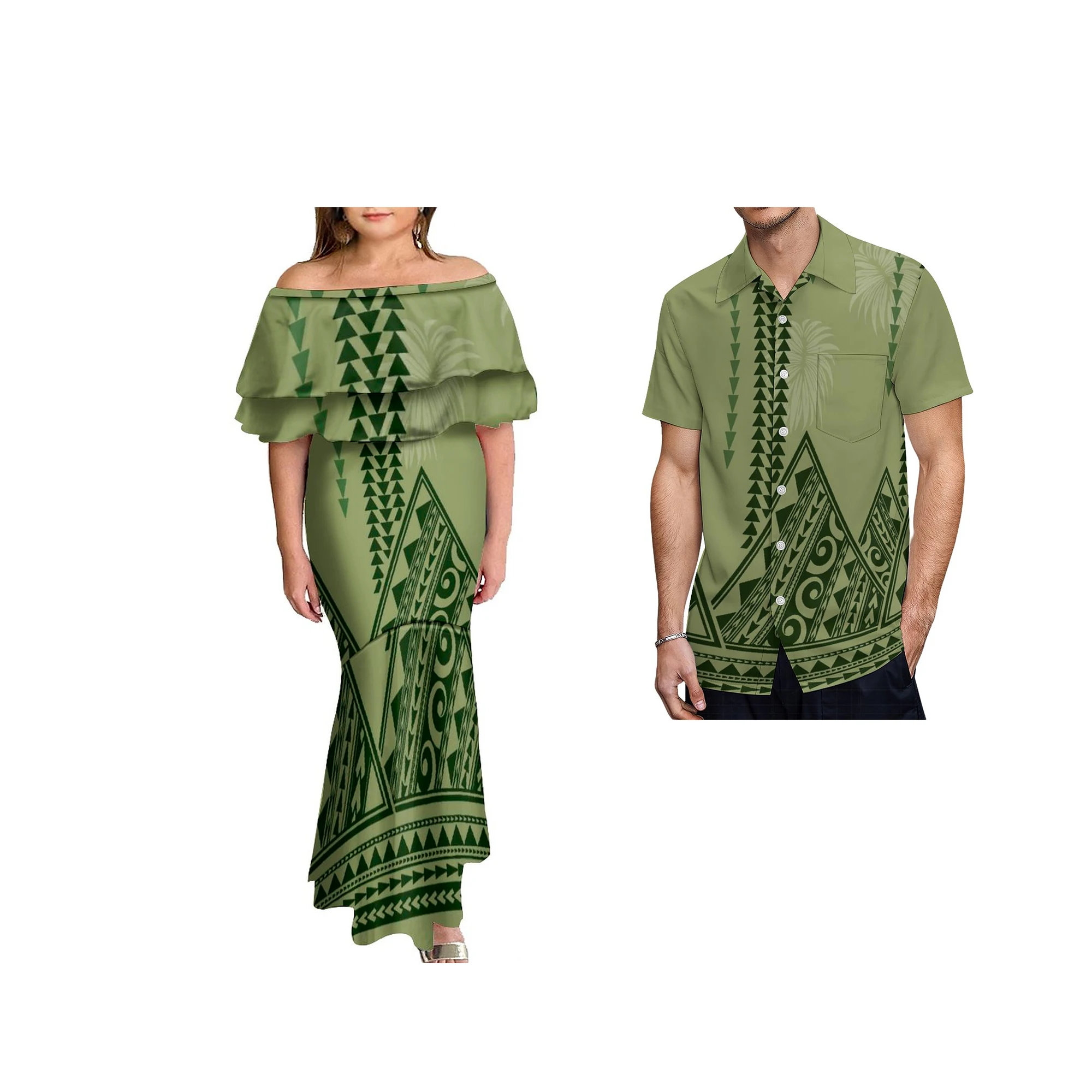 

Polynesian Tribal Layered Ruffle Womens Dresses Custom Two Piece Set Ptaha New Fishtail Casual Dresses