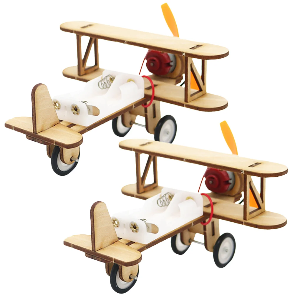

2 Pcs Kids Favor Wooden Plane Puzzle Assemble Model Early Educational Toy Airplane Kits Baby
