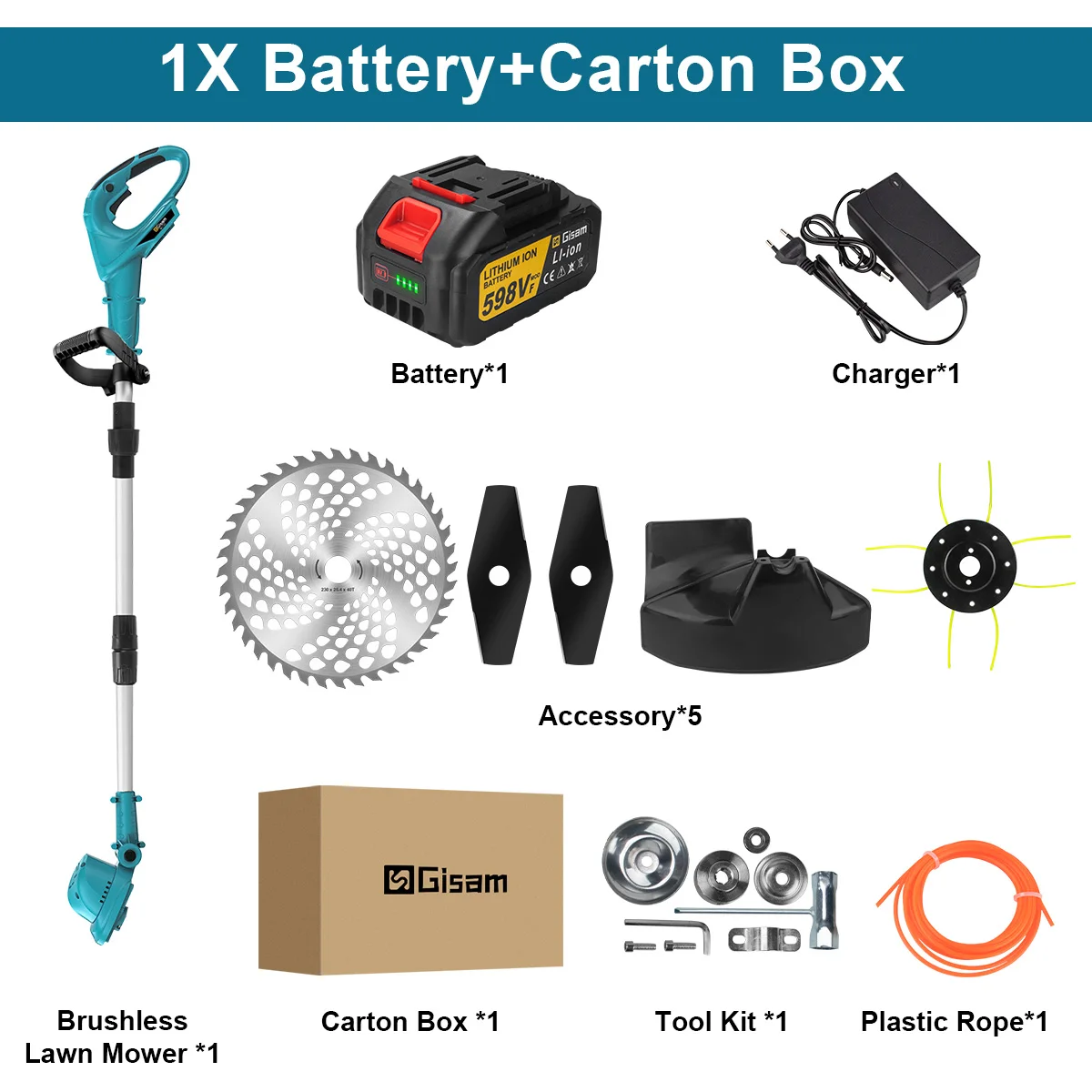 

Gisam Бесщеточная электрическая газонокосилка 10 дюймов