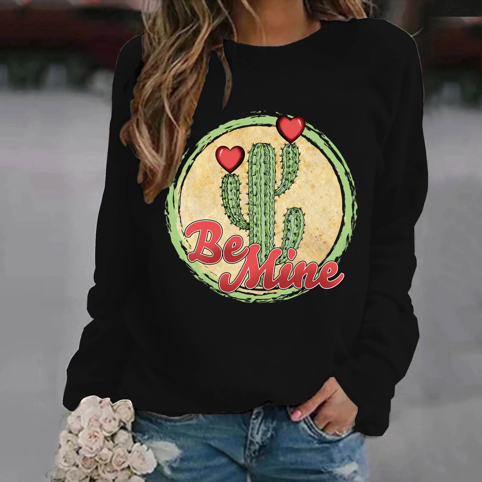 

Be Mine Print Hoodies Punk Pullover Funny Sweatshirt Teenager Hoodies Kpop Cactus Clothes Tops Romantic Lover Cartoon Hoody