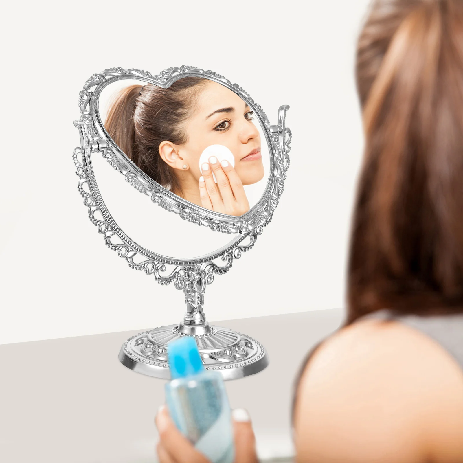 Heart Shaped Mirror Tabletop Vanity Makeup Mirror Double- Mirror for Bathroom Bedroom Dressing Desktop ( Golden ) images - 6